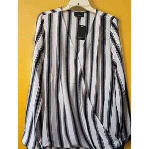 Lumiere Womens Black & White Striped Long Sleeve Blouse Large New CR50 NWT